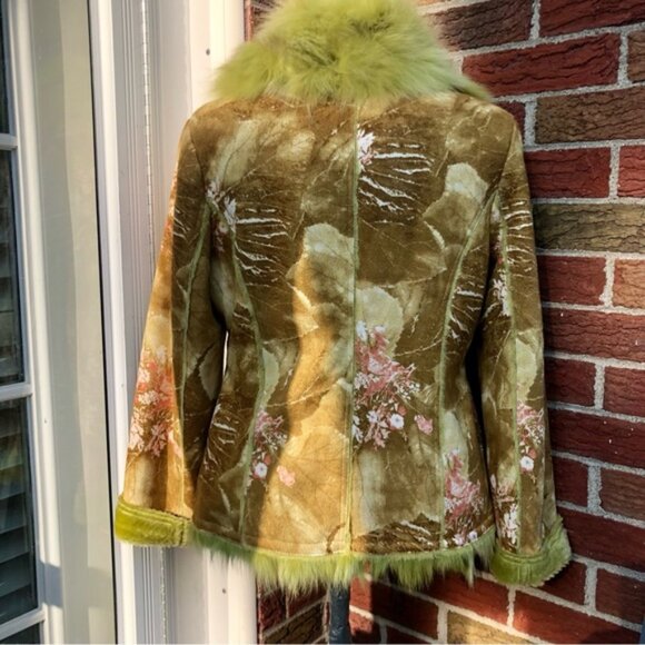 Real fur Floral Green Jacket - Picture 2 of 7